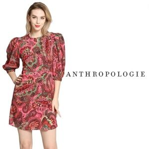 Anthropologie The Korner Paisley Colourful Puff Sleeved Mini Dress - Size Small